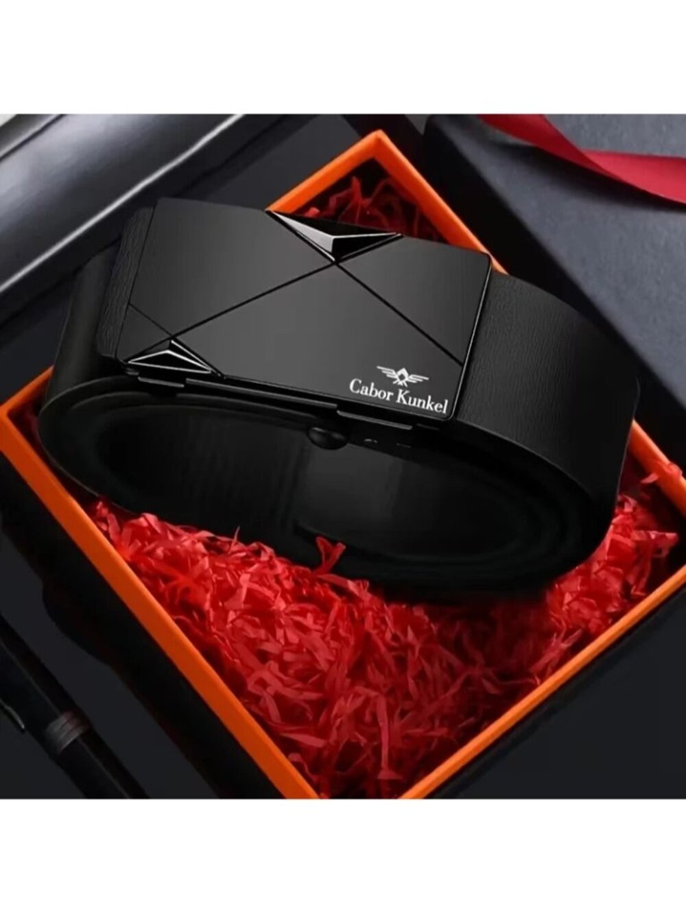 Elegant Fashion Men Belt Black Triangle Alloy Buckle PU Leather Black Length50